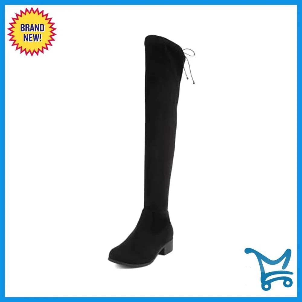 Knee High Over the Knee Boots with Drawstring Low Block Heel